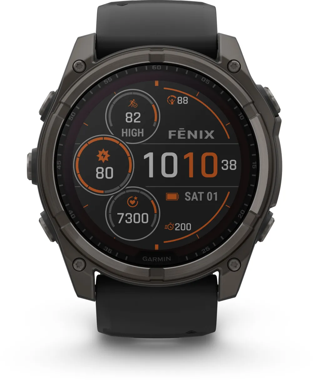 Garmin - fenix 8 Solar Sapphire - 51 mm - Carbon Gray DLC Titanium with Black | Pebble Gray Silicone Band