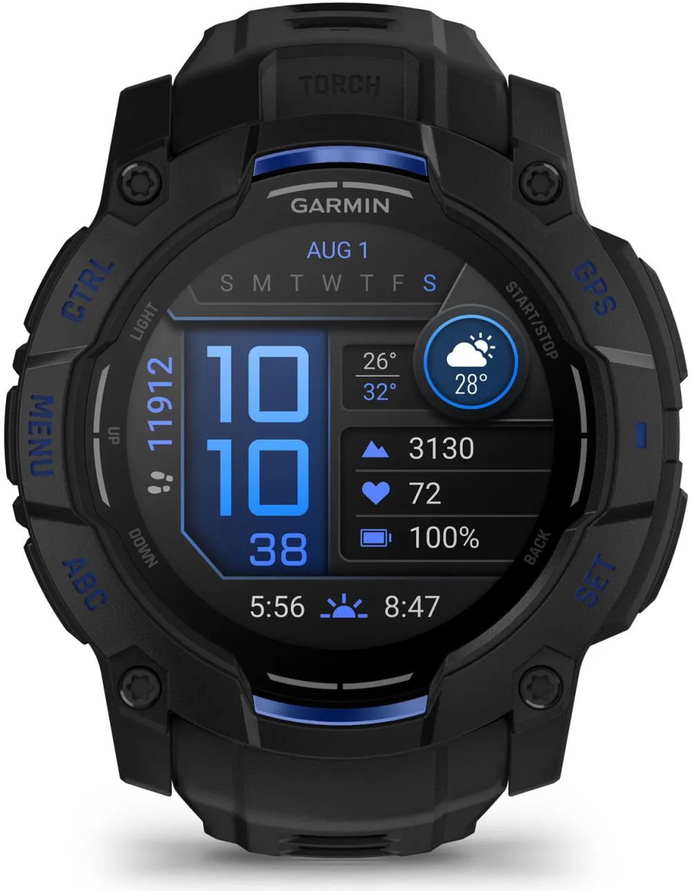 Garmin - Instinct 3 - 50 mm AMOLED - Black with Black | Bolt Blue Band
