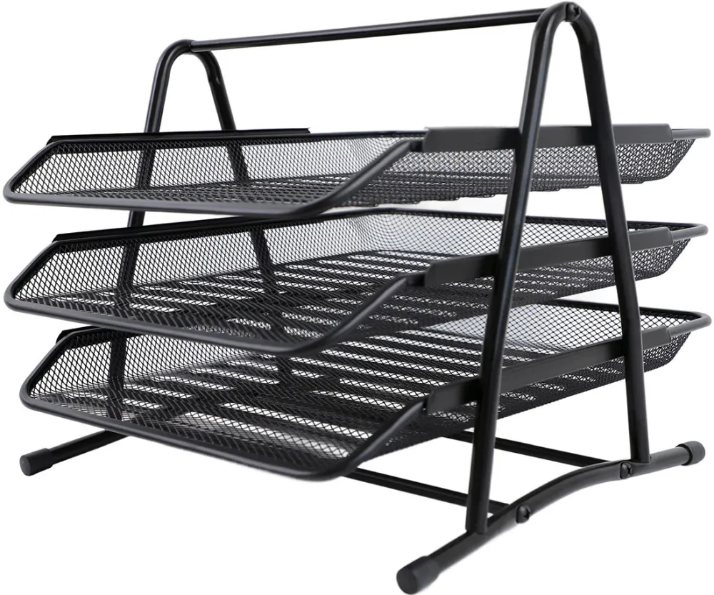 Set 3 tavite pentru documente, mesh, metal, negru
