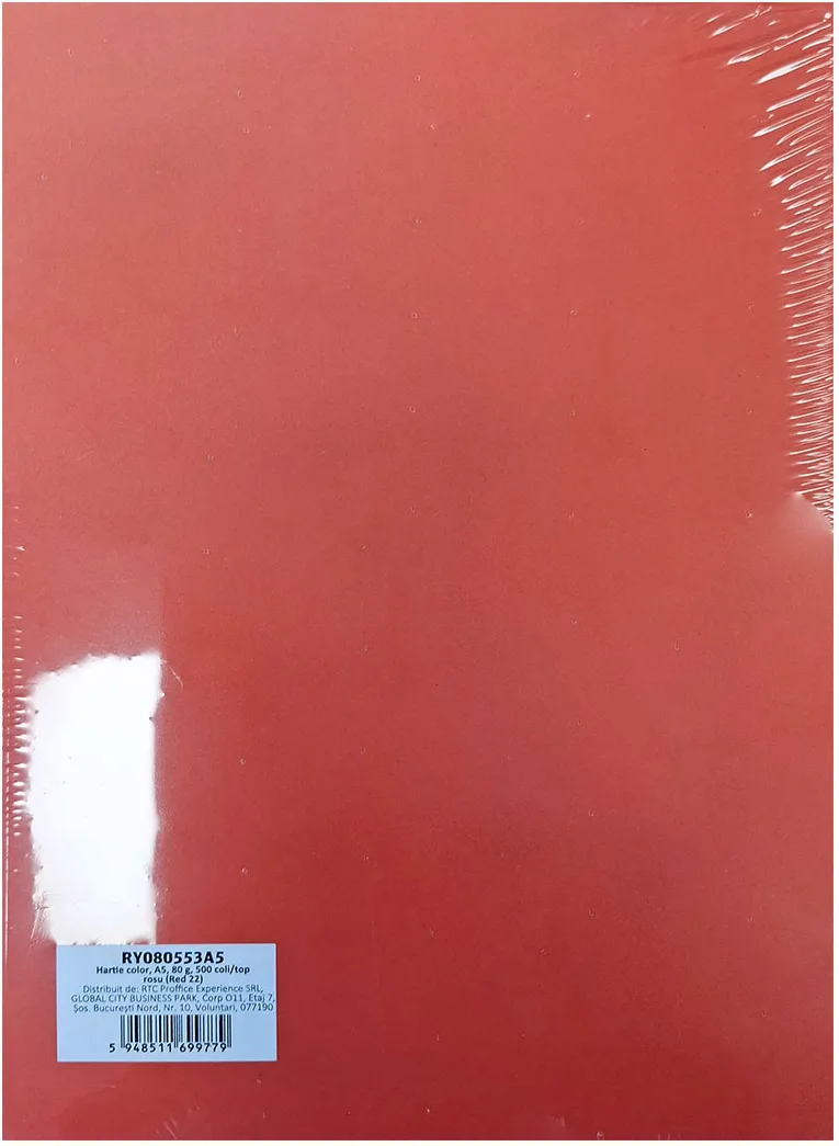Hartie color REY, A5, 80g, 500 coli/top, rosu (Red 22)