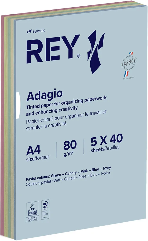Hartie color REY Adagio, A4, 80g, mix, 5x40 coli, culori pastel