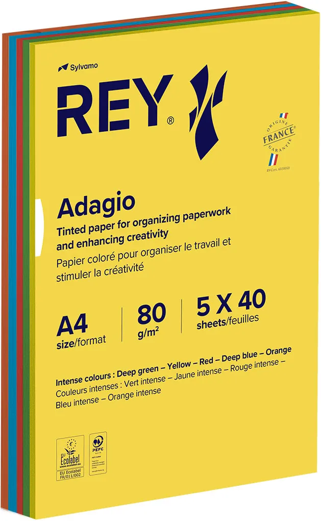 Hartie color REY Adagio, A4, 80g, mix, 5x40 coli, culori intense
