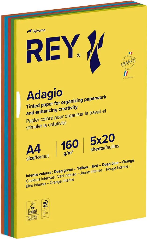 Carton color REY Adagio, A4, 160g, mix, 5x20 coli, culori intense