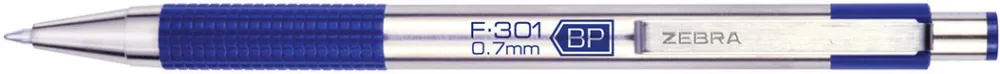 Pix cu mecanism Zebra, F301, 0.7 mm, corp albastru, scriere albastra