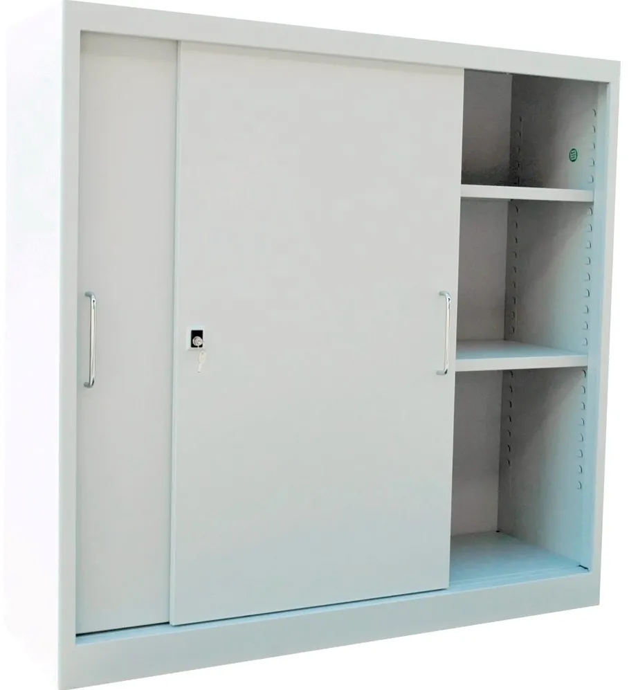 Dulap metalic Ceha, gri, 120x42x120 cm, 2 usi culisante si 2 polite
