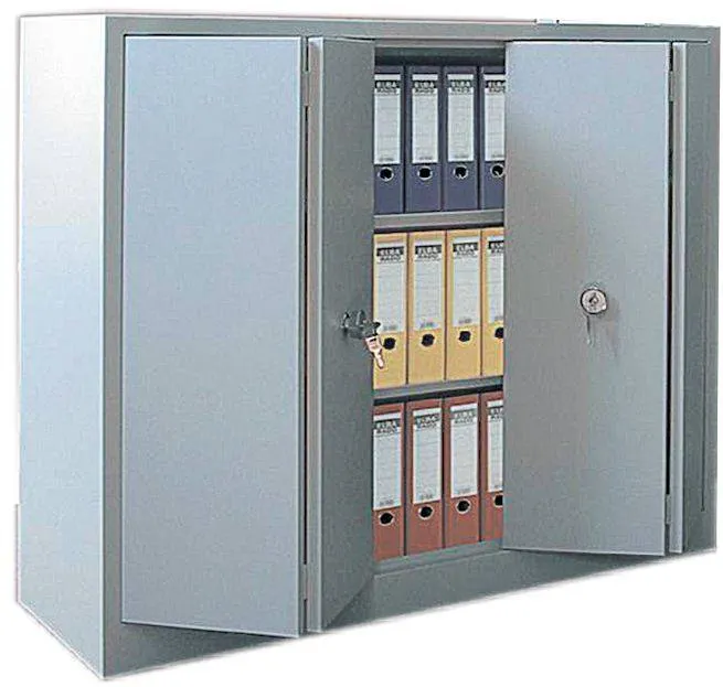 Dulap metalic Ceha, gri, 120x42x100 cm, 2 usi pliabile si 2 polite