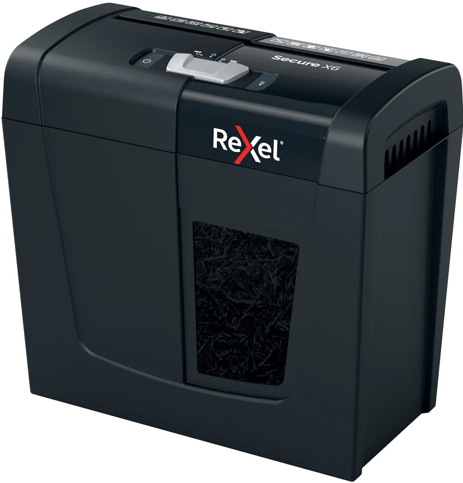 Distrugator documente manual REXEL SECURE X6, P4, cross-cut (confeti), 6 coli, 10l, negru