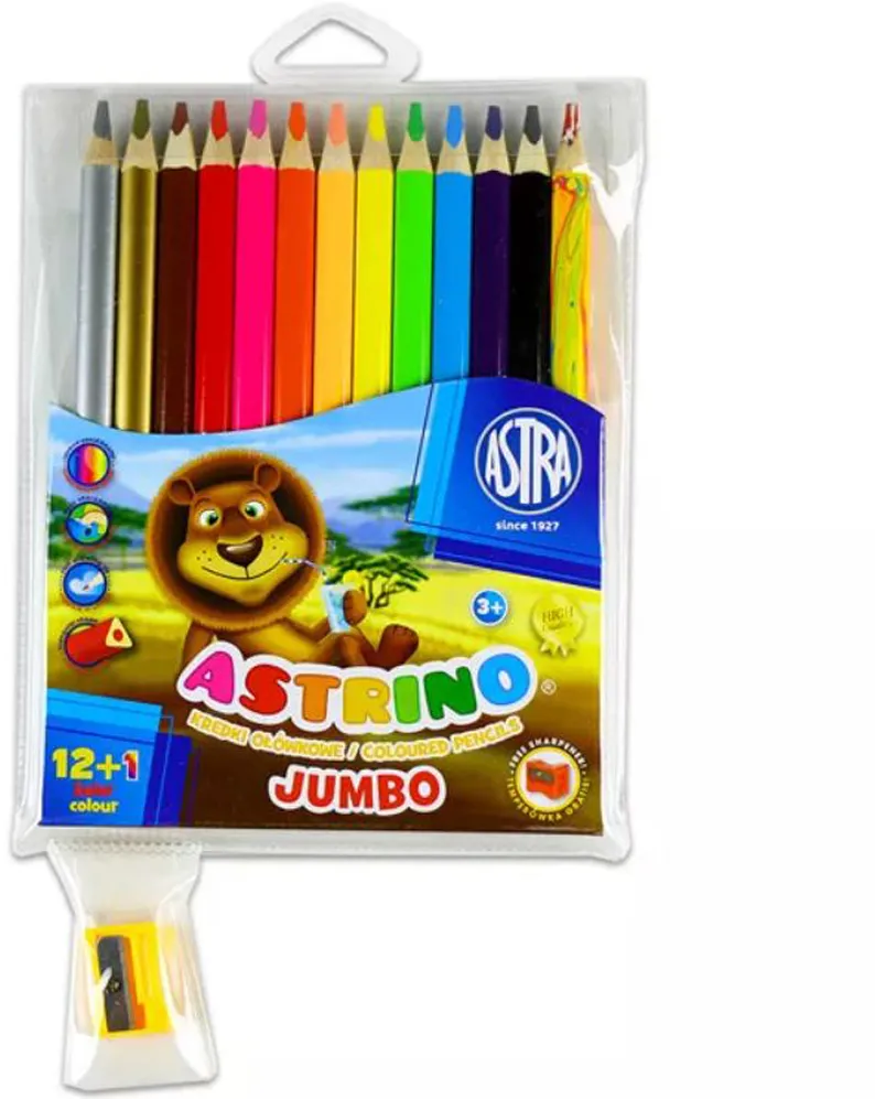 Creioane colorate Astra triunghiulare Astrino, 12 bucati/set