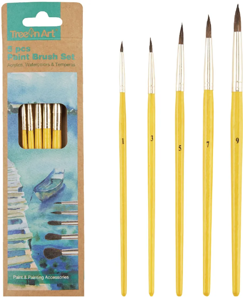 Set Memoris-Precious, 5 pensule rotunde par natural, nr 1 3 5 7 9