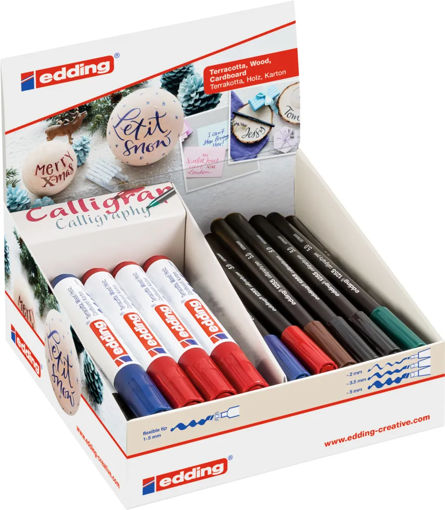 Display markere caligrafie Edding, 38 bucati, diverse culori, varfuri multiple