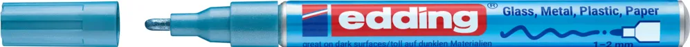 Marker cu vopsea Edding 751, varf rotund 1-2 mm, albastru metalic, rezistent la apa