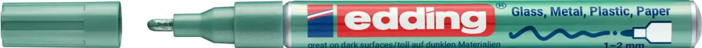Marker cu vopsea Edding 751, verde metalic, varf rotund, 1-2 mm, rezistent la apa