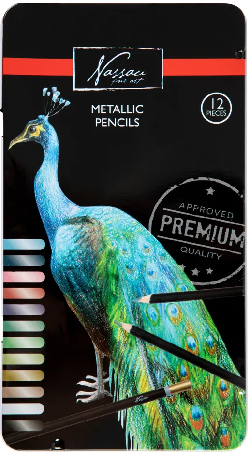 Creioane colorate, Nassau Fine Art, 12 culori metalice, in cutie metalica