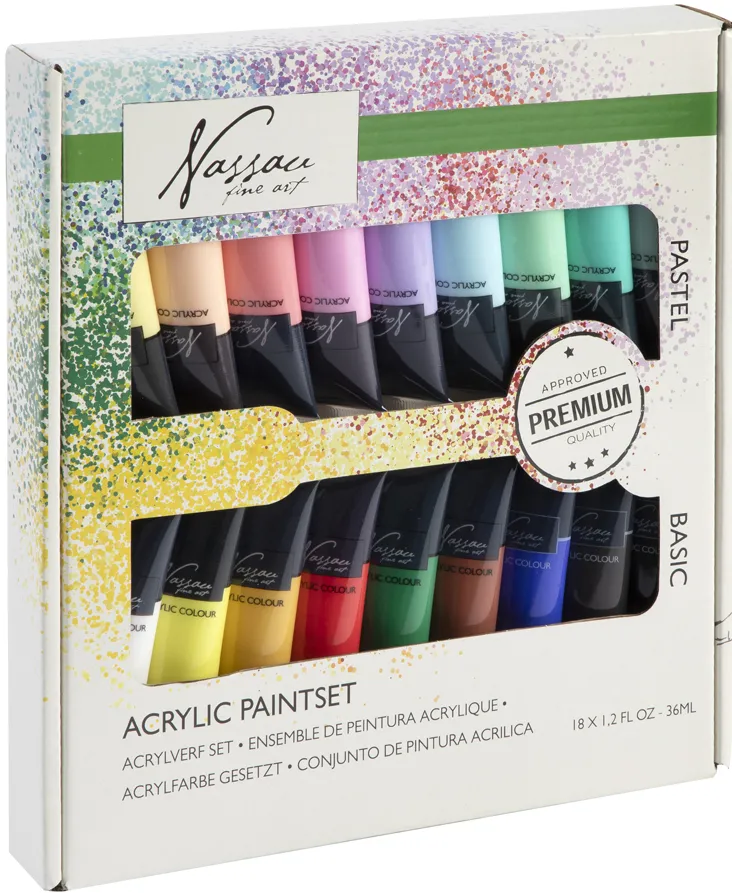 Set culori acrilice mix Creative Craft Fine Art, 18 culori x 36 ml