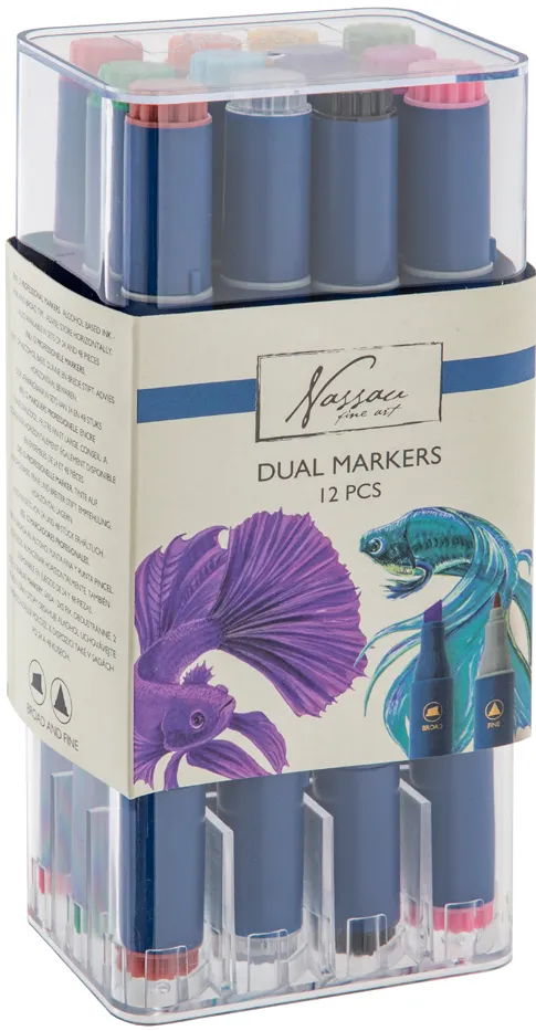 Markere varf dublu, Nassau Fine Art, 12 culori/set