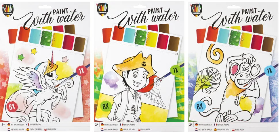 Set pictura acuarele Creative Craft pentru copii, file pretiparite si pensula