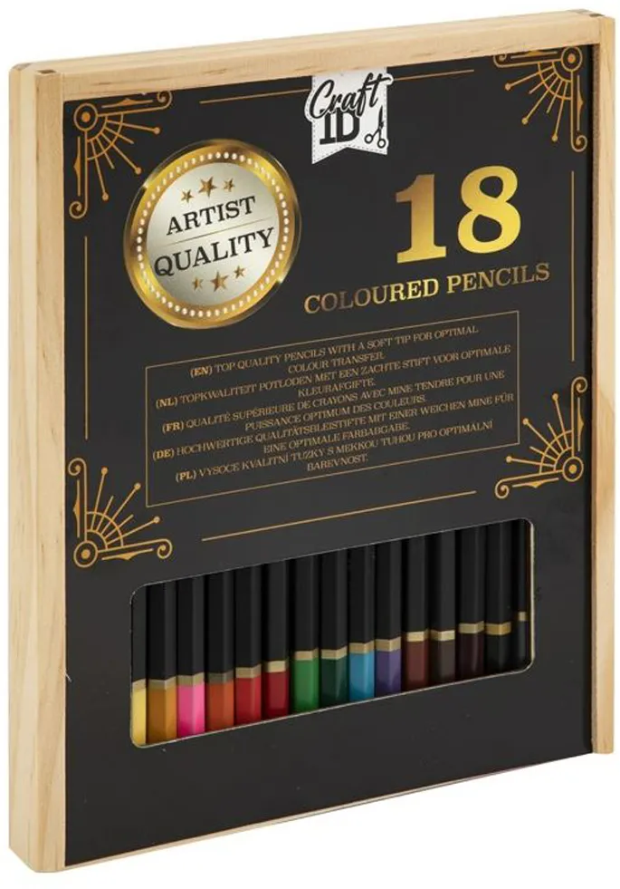 Set 18 creioane colorate Creative Craft, in cutie de lemn