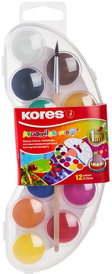 Acuarele Kores Akuarellos Mini, 25 mm, 12 culori/set