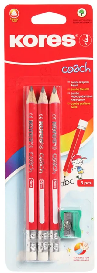 Creioane Kores triunghiulare Coach Grafitos, 3 bucati/set