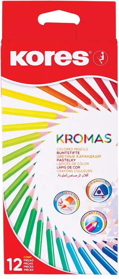 Creioane colorate Kores Kromas triunghiulare, 3 mm, 12 culori