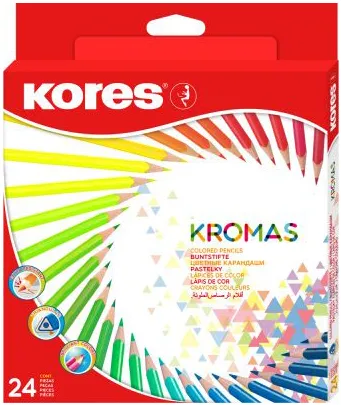 Creioane colorate Kores Kromas, triunghiulare 3 mm, 24 culori/cutie