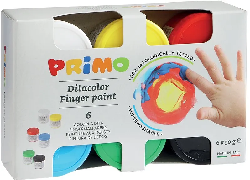 Tempera pentru desenat cu degetul Morocolor Primo, 50 g, 6 culori/set
