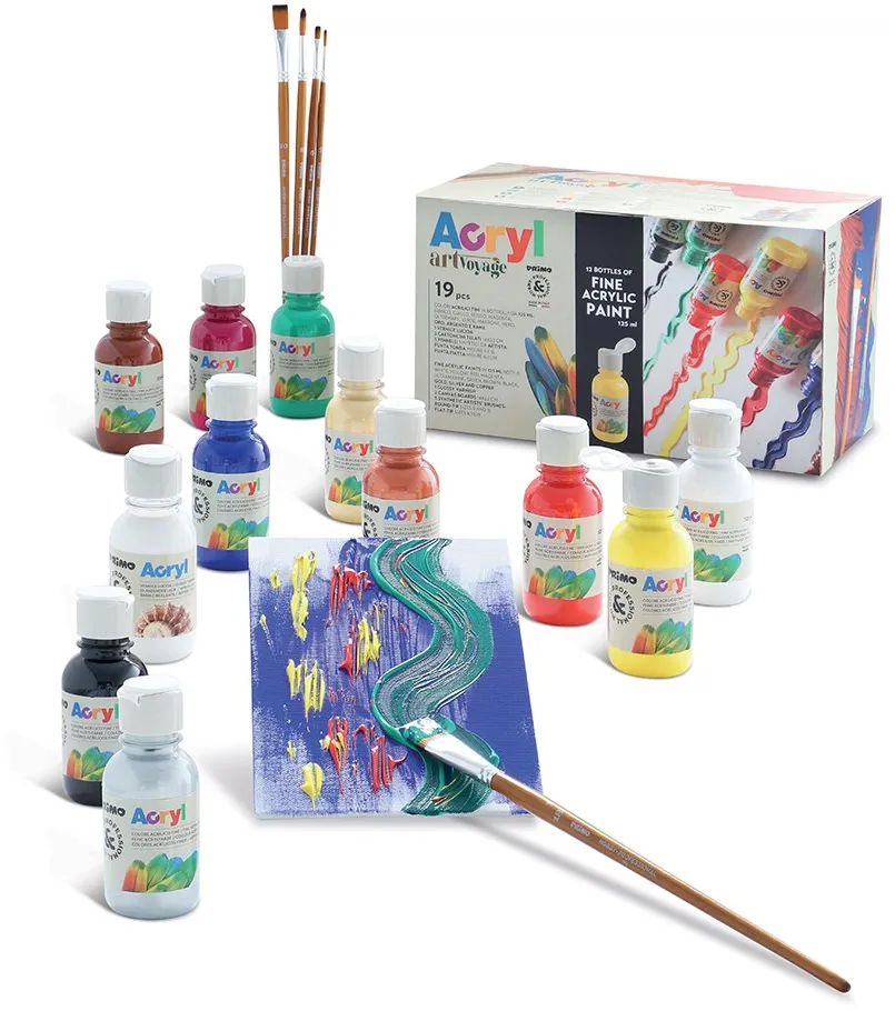 Set de acrilice Primo, 125 ml, diverse culori, 11 culori, 1 lac