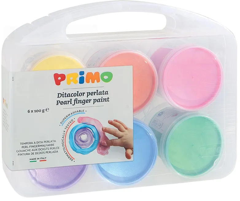 Tempera perlata Morocolor Primo, pentru pictat cu degetele, 6 culori, 100 ml/culoare