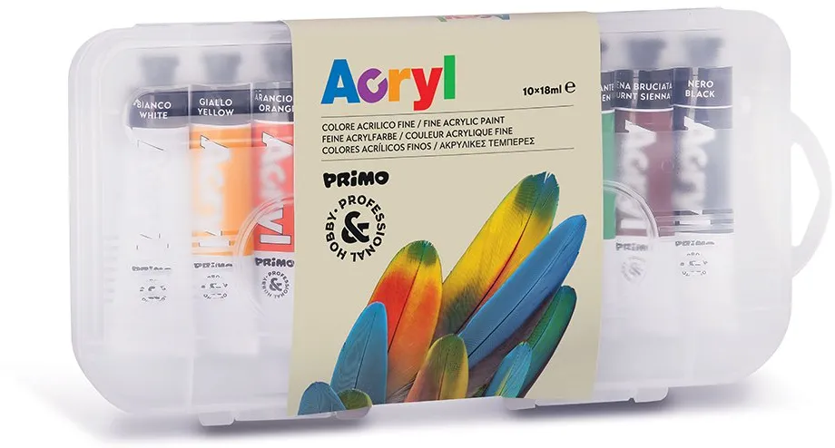 Tempera acrilica fina Morocolor Primo, 10 culori/set, 18 ml, in tub de aluminiu