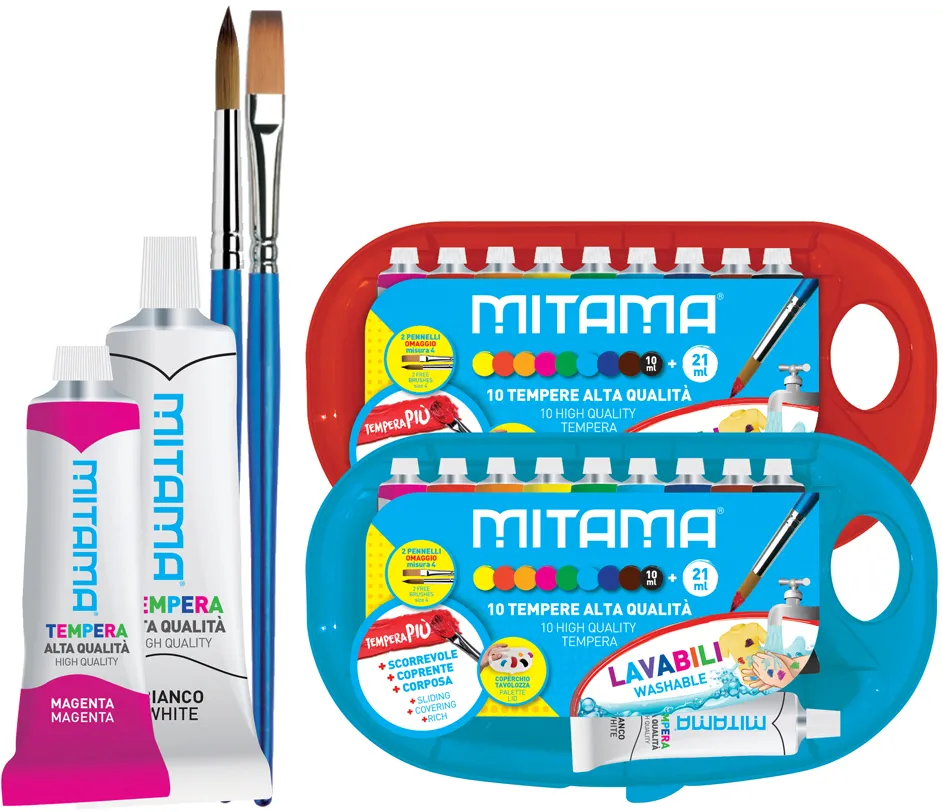 Tempera Mitama, 10 culori, 2 pensule