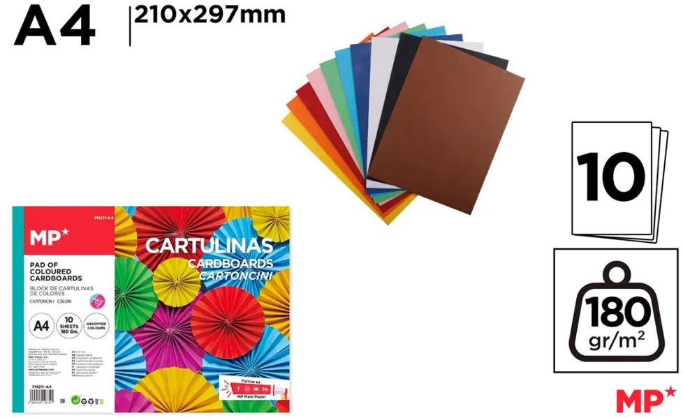 Carton color A4 Main Paper, 180g/mp, 10 file, diverse culori