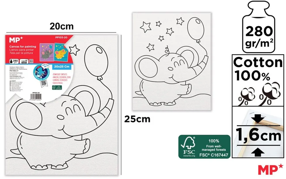Canvas Main Paper, 20x25 cm, 280gr/mp, tematica elefant
