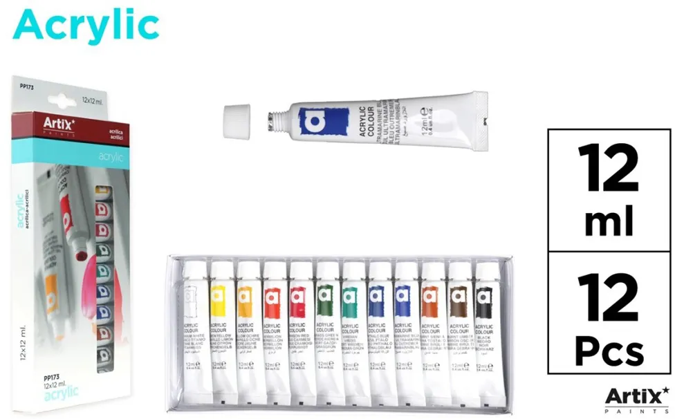 Set 12 tempera acrilica Artix, 12 ml