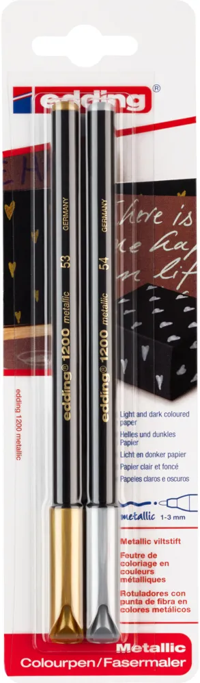 Marker Edding 1200 tip carioca, varf 1-3 mm auriu/argintiu blister