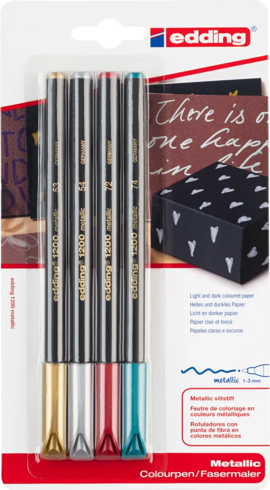 Marker Edding 1200 tip carioca varf 1-3 mm 4 culori metalizate, blister