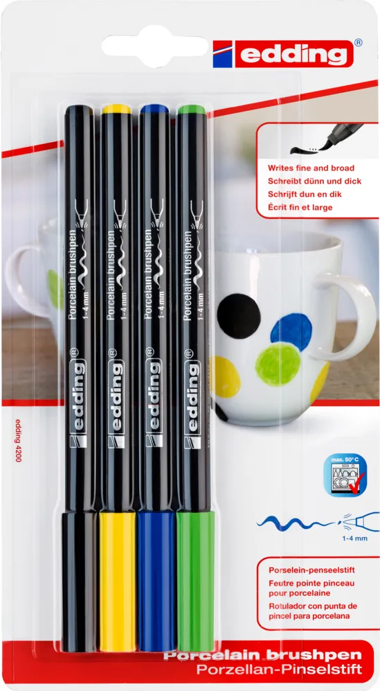 Marker Edding 4200, varf tip pensula, 4 culori asortate, blister