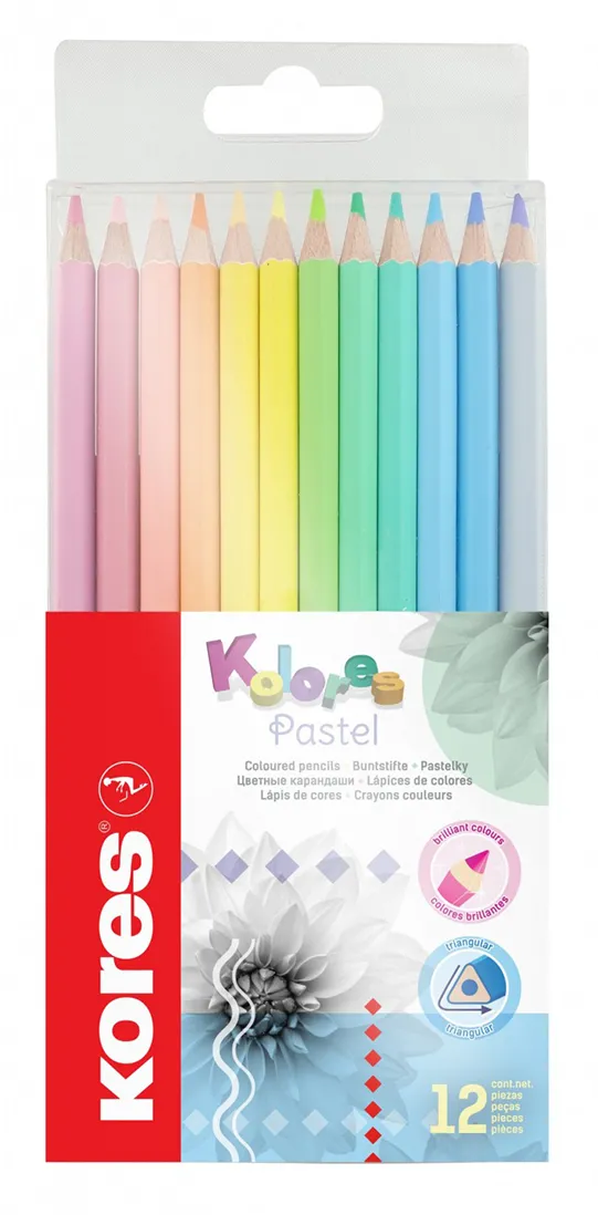 Creioane triunghiulare Kores, 12 culori/set