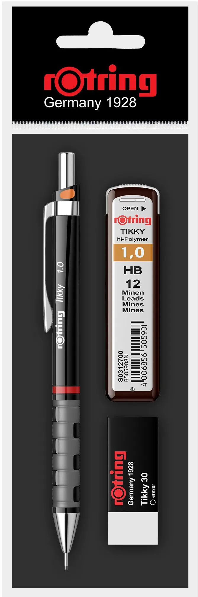 Set Rotring creion mecanic 1.0, diverse culori, mina 1.0, radiera