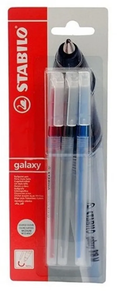 Pix fara mecanism Stabilo Galaxy 818, M, 0.45 mm, 3 culori/blister, albastru, negru, rosu