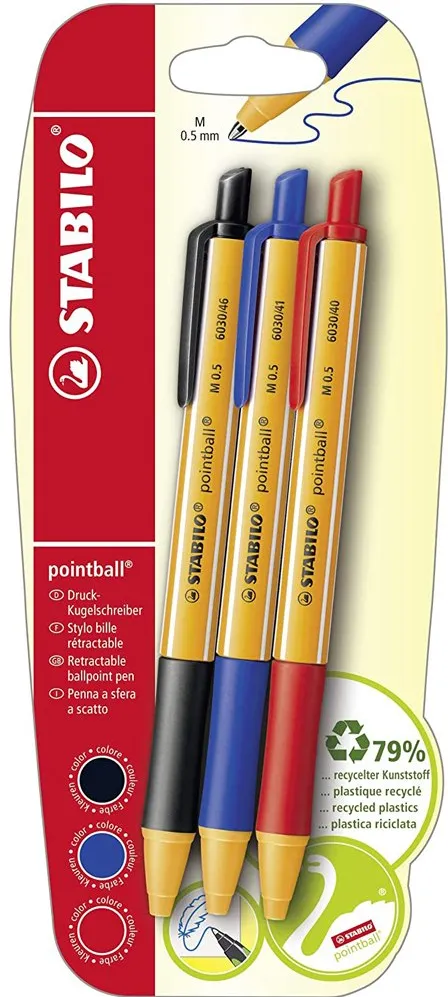 Pix cu mecanism Stabilo Pointball, 0.5 mm, 3 bucati/blister