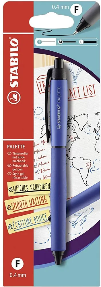 Pix cu gel Stabilo Palette, cu mecanism, varf 0.4 mm, albastru, blister