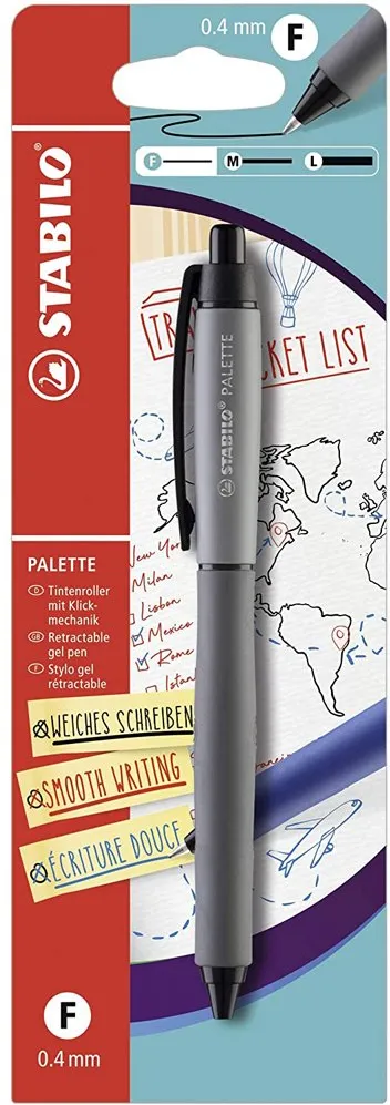 Pix cu gel Stabilo Palette, cu mecanism, varf 0.4 mm, negru, blister