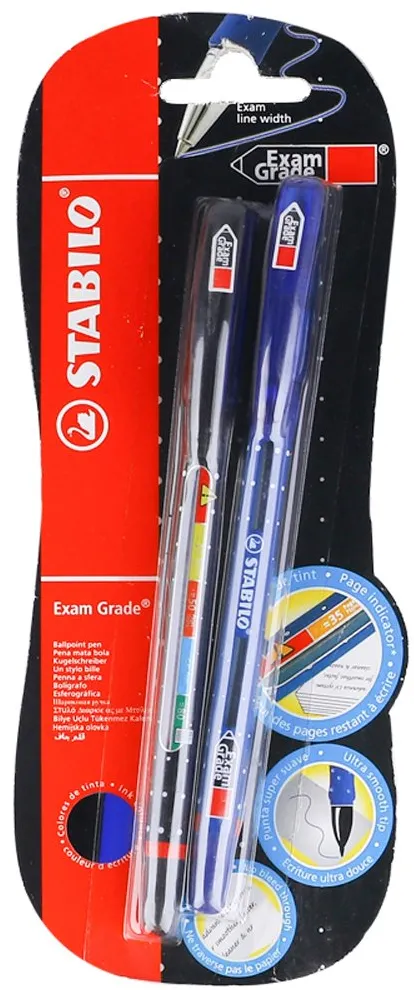 Pix fara mecanism Stabilo Exam Grade, G, 0.4 mm, 2 culori/blister, albastru, negru