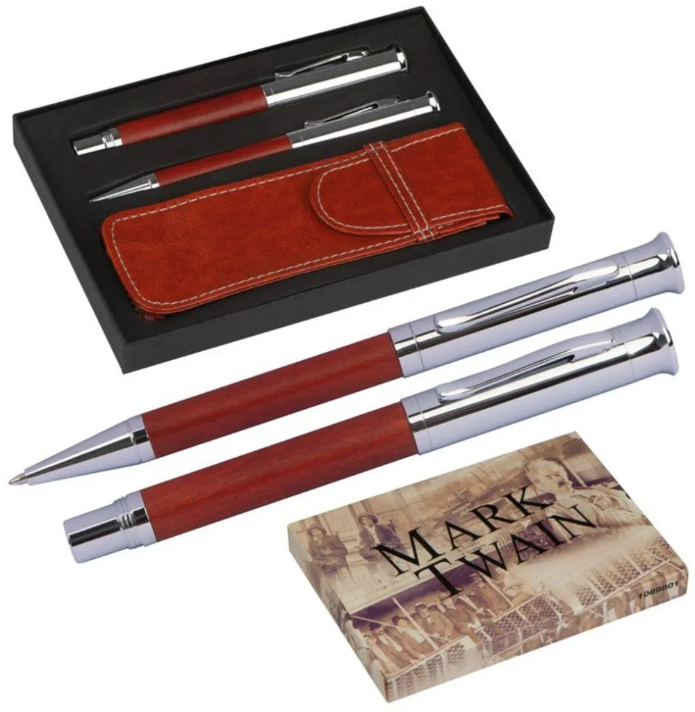 Set pix stilou si etui Mark Twain, mina albastra