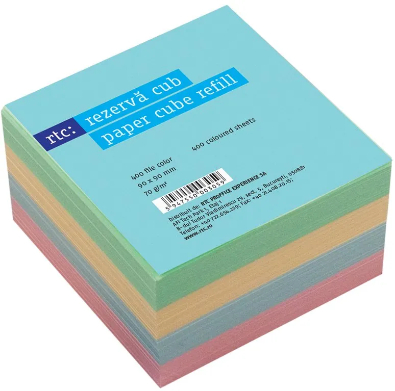 Rezerva cub hartie RTC, 400 file, 90 x 90 mm, 70 g/mp, color
