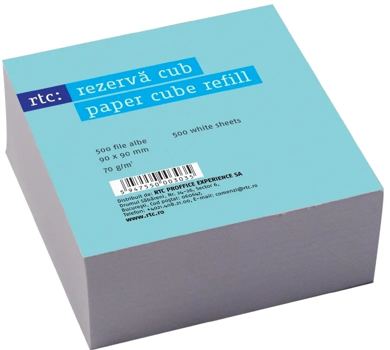 Rezerva cub hartie RTC, 500 file, 90 x 90 mm, 70 g/mp, alb