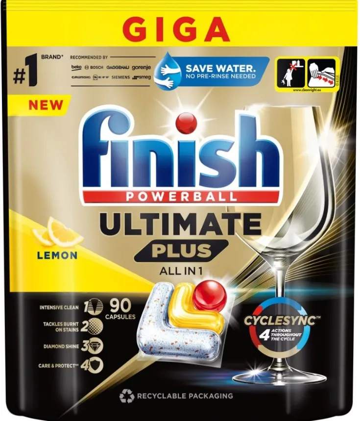 Detergent capsule pentru masina de spalat vase Finish Ultimate Plus Lemon, 90 bucati/pachet