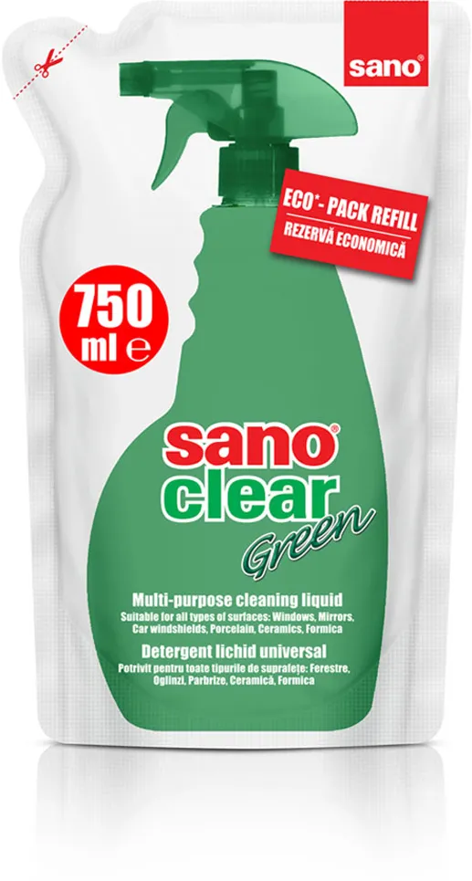 Rezerva detergent geamuri Sano Clear Green 750 ml