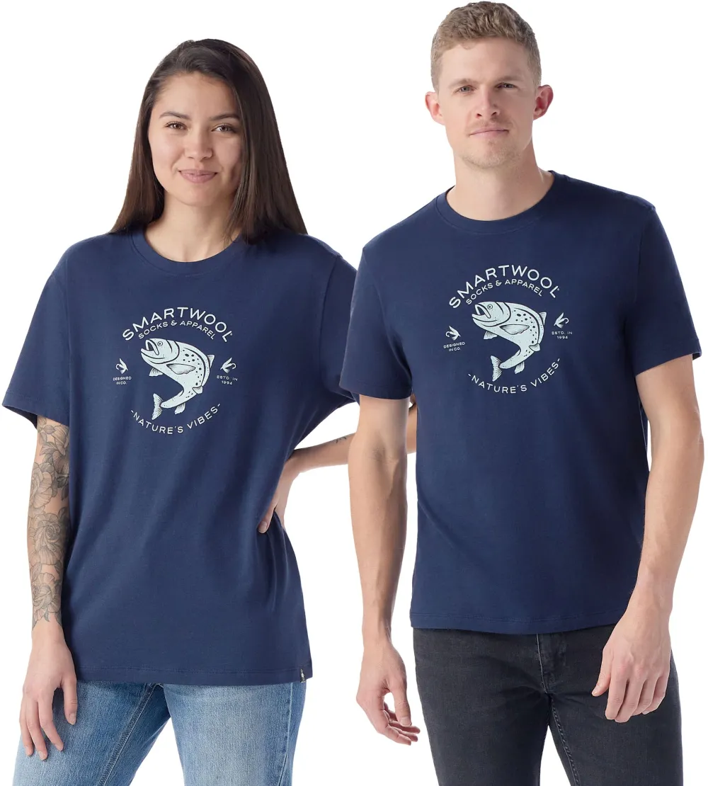 Smartwool - tricou merino - Trout Fishing Short Sleeve Graphic Tee - Albastru - S