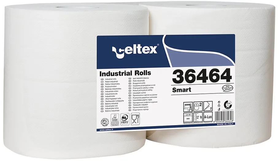 Rola lavete industriale, Celtex 36464, 2 straturi, albe, 800 portii/rola, 240 m, 2 role/set